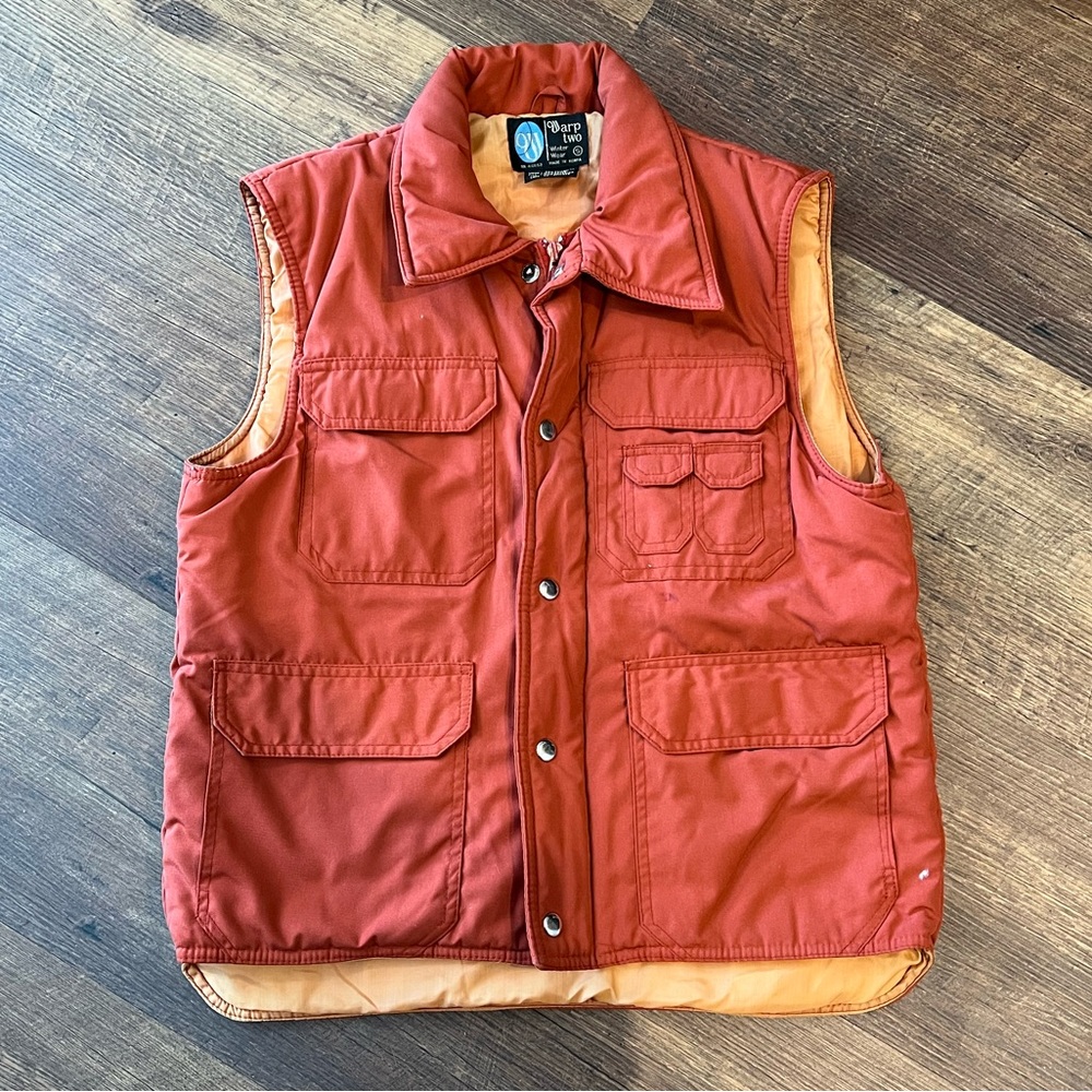 VTG Warp Two cargo vest woman’s size small burnt orange multi pocket utilitarian